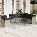 vidaXL Salon de jardin 9 Pièces avec coussins gris clair résine tressée