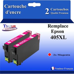 T3AZUR - 2 Cartouches compatibles avec Cartouche compatible avec Epson 405 405 XL pour Epson Workforce Pro WF-3820 WF-3825 WF-4820 WF-4825 WF-7310 WF-7830 WF-7835 WF-7840 Magenta