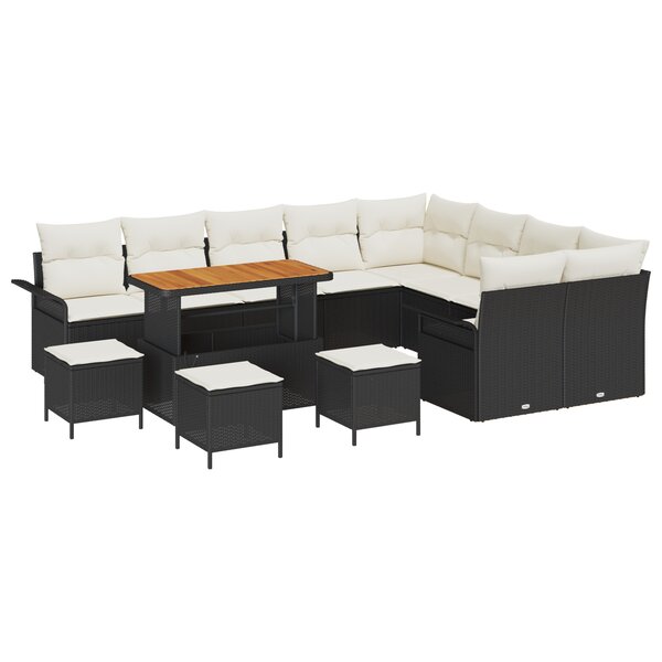 Ensemble de canapés de jardin 13 pièces avec coussins Noir Rotin