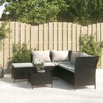 vidaXL Salon de jardin 4 Pièces avec coussins Noir Résine tressée