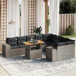 vidaXL Salon de jardin avec coussins 10 Pièces gris résine tressée