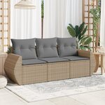 vidaXL Salon de jardin avec coussins 3 Pièces beige résine tressée