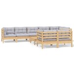 vidaXL Salon de jardin 9 Pièces avec coussins gris bois de pin massif