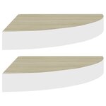 vidaXL Étagères d'angle murales 2 Pièces Chêne et blanc 35x35x3 8 cm MDF