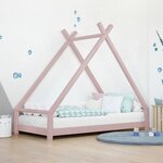 Lit tipi enfant TAHUKA 120 x 190 rose pastel