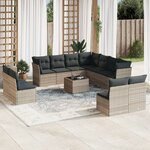 vidaXL Salon de jardin avec coussins 12 Pièces gris clair résine tressée