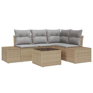 vidaXL Ensemble de canapé de jardin 5 Pièces Beige polyrotin