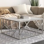 vidaXL Table basse argenté acier inoxydable et verre trempé