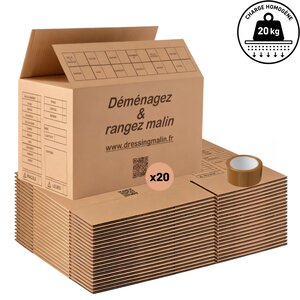 20 cartons standard déménagement + 1 rouleau d'adhésif havane