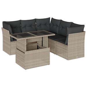 vidaXL Salon de jardin 6 Pièces avec coussins gris clair résine tressée