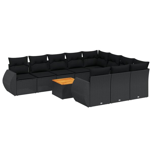 vidaXL Salon de jardin 11 Pièces avec coussins noir résine tressée