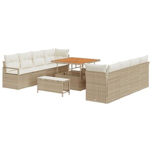 Ensemble de canapés de jardin vidaXL 11 pièces avec coussins beige en poly rotin acacia