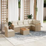 vidaXL Salon de jardin avec coussins 7 Pièces beige résine tressée