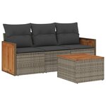 vidaXL Salon de jardin 4 Pièces avec coussins gris résine tressée