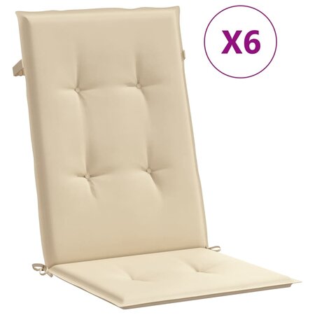 vidaXL Coussins de chaise de jardin dossier haut lot de 6 beige tissu