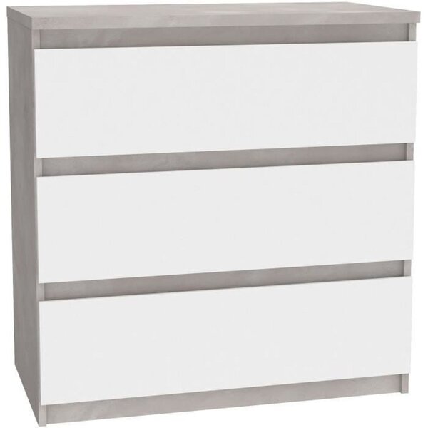 Commode CHELSEA 3 Tiroirs - Couleur blanc/béton clair - 77 2 x 42 x 79 9 cm