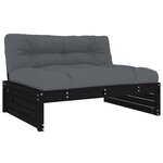 vidaXL Salon de jardin 6 Pièces avec coussins noir bois massif