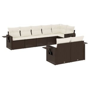 vidaXL Salon de jardin 8 Pièces avec coussins marron résine tressée