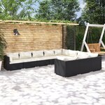 vidaXL Salon de jardin 10 Pièces avec coussins Résine tressée Noir