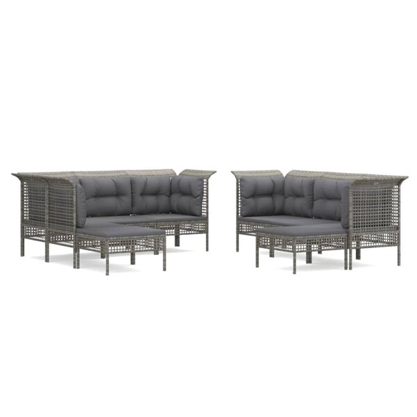 vidaXL Salon de jardin 9 Pièces avec coussins Gris Résine tressée