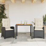 vidaXL Ensemble à manger de jardin avec coussins 3 Pièces Noir