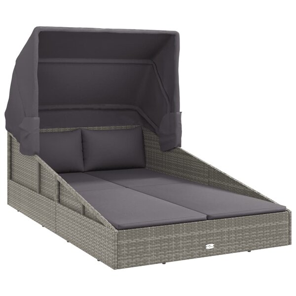 vidaXL Transat avec toit pliable gris 200x114x128 cm résine tressée