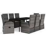 vidaXL Ensemble de salle à manger de jardin et coussins 9 Pièces Gris