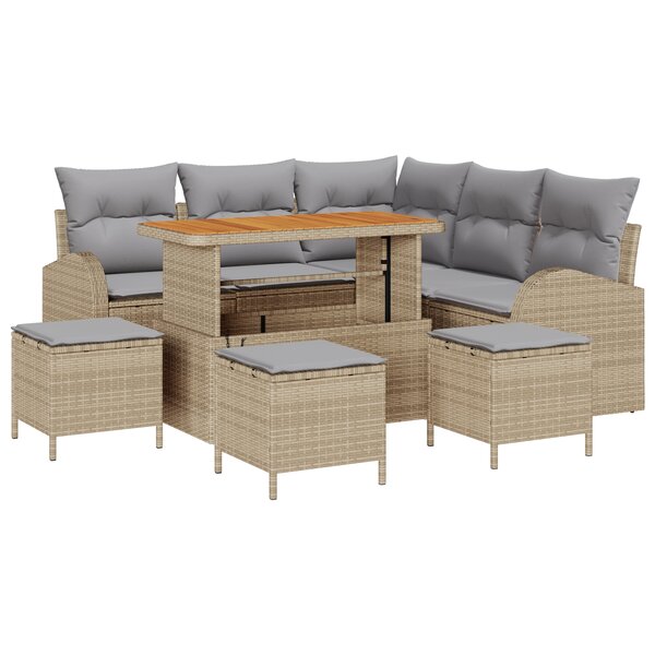 Ensemble de Canapés de Jardin de 9 Pièces avec Coussins Beige Rotin Synthétique Acacia