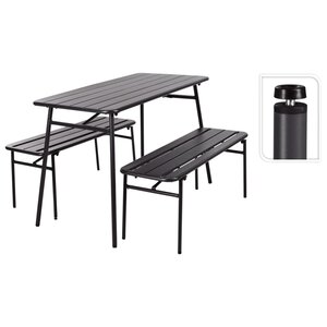 ProGarden Ensemble table et banc de jardin 3 Pièces gris acier