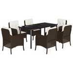 vidaXL Ensemble à manger de jardin et coussins 7 Pièces marron rotin