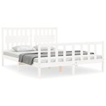vidaXL Cadre de lit avec tête de lit blanc King Size bois massif