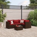 vidaXL Salon de jardin 5 Pièces avec coussins Marron Résine tressée
