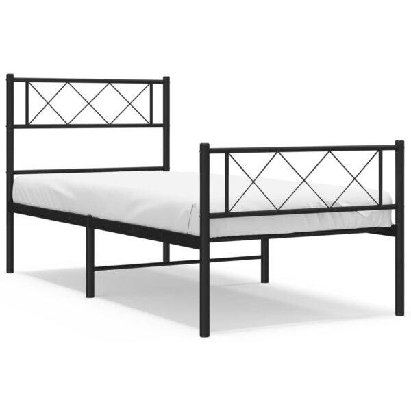 vidaXL Cadre de lit métal avec tête de lit/pied de lit noir 107x203 cm