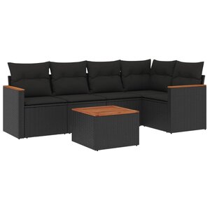 vidaXL Salon de jardin 6 Pièces avec coussins noir résine tressée