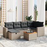 vidaXL Salon de jardin avec coussins 7 Pièces gris résine tressée