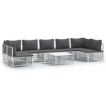 vidaXL Salon de jardin 8 Pièces avec coussins blanc acier
