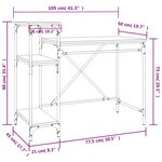 Bureau table poste de travail meuble d'ordinateur informatique étude avec étagères chêne 105 x 50 x 90cm bois d'ingénierie et fer brun 02_0023485