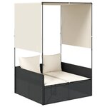 vidaXL Chaise longue double avec toit et rideaux noir résine tressée