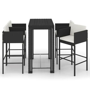 vidaXL Ensemble de bar de jardin 5 Pièces et coussins Résine tressée Noir