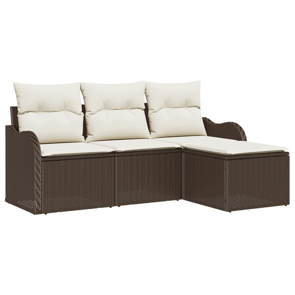 Ensemble de Canapé de Jardin 4 Pièces avec Coussins en Rattan Poly Marron