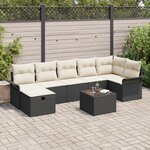 vidaXL Ensemble de canapé de jardin 8 pièces avec coussins noir poly rotin