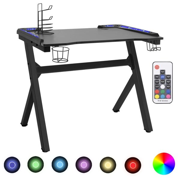 vidaXL Bureau de jeu à LED en forme de Y noir 110x60x75 cm