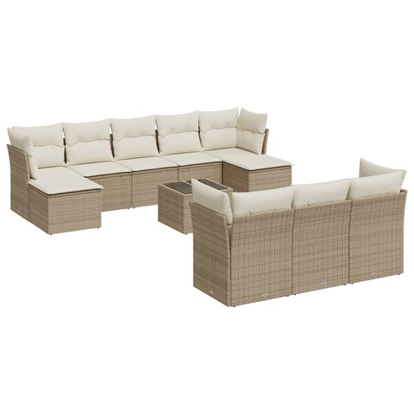 vidaXL Salon de jardin 11 Pièces avec coussins beige résine tressée