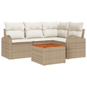 Ensemble canapé de jardin 5 pièces avec coussins beige poly rattan acacia