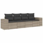 vidaXL Salon de jardin 4 Pièces avec coussins gris clair résine tressée
