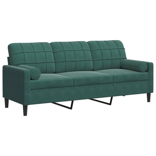 vidaXL Canapé 3 places avec oreillers vert foncé 180 cm velours