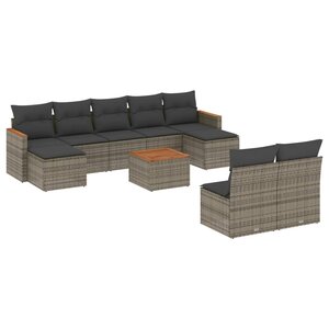 vidaXL Salon de jardin avec coussins 10 Pièces gris résine tressée