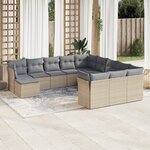 vidaXL Salon de jardin avec coussins 12 Pièces beige résine tressée