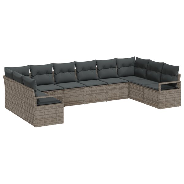 Set de canapé de jardin 10 pièces avec coussins Gris Poly Rattan