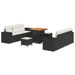 Ensemble de Canapés de Jardin de 9 Pièces avec Coussins Noir Poly Rattan Acacia